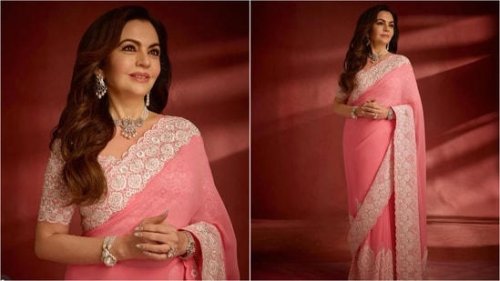 Nita Ambani Shines in Rose-Pink Saree with Dazzling Jewels